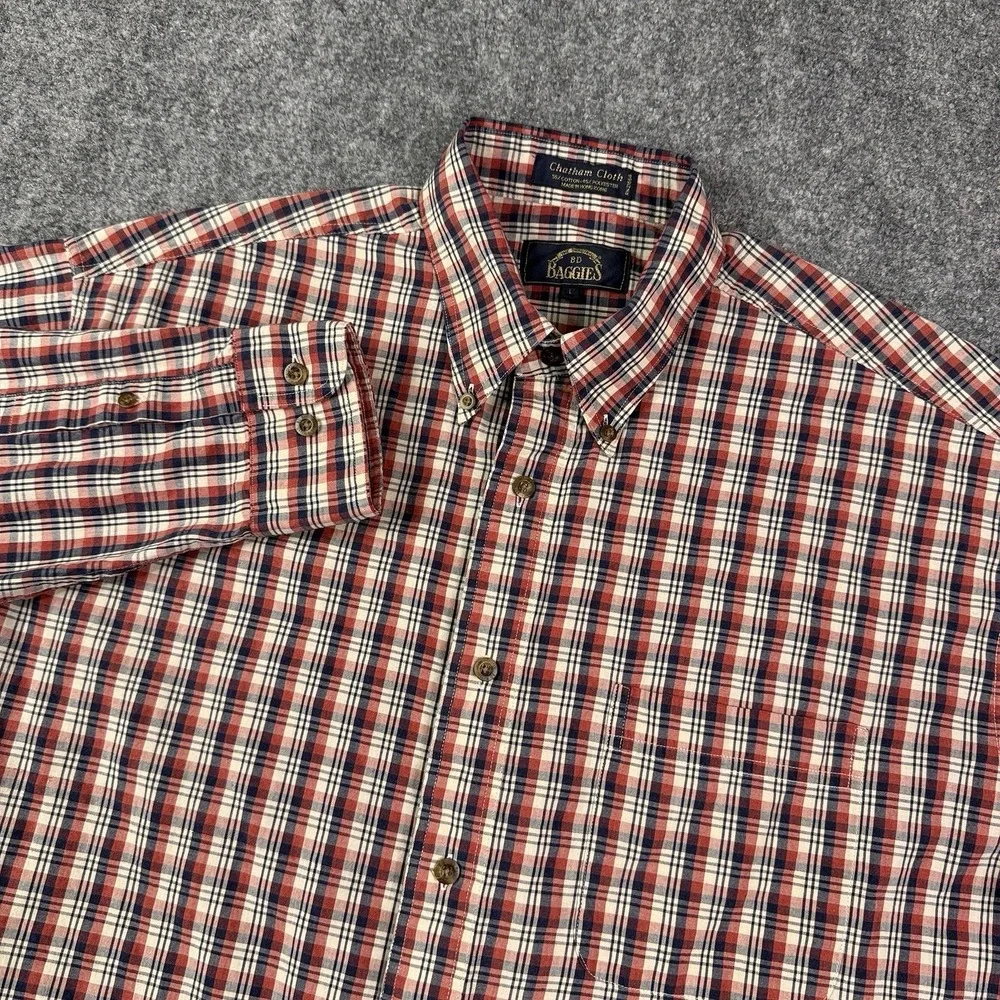 BD Baggies Mens Button Down Shirt Large Vintage Chatham Cloth Plaid Hong Kong